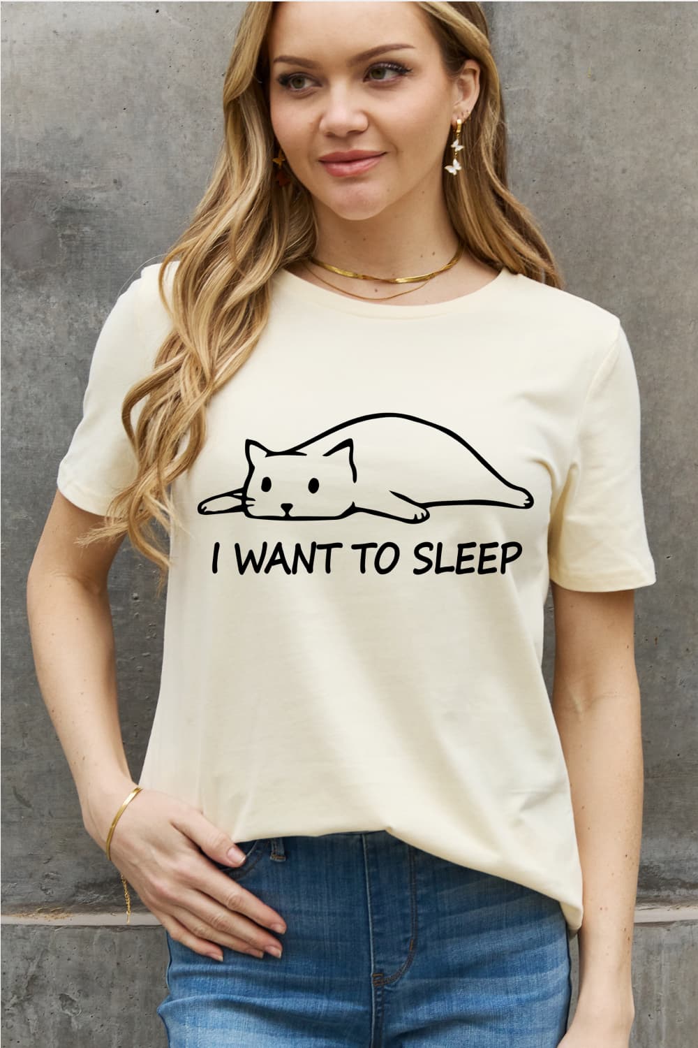 Simply Love Full Size I WANT TO SLEEP Graphic Cotton Tee