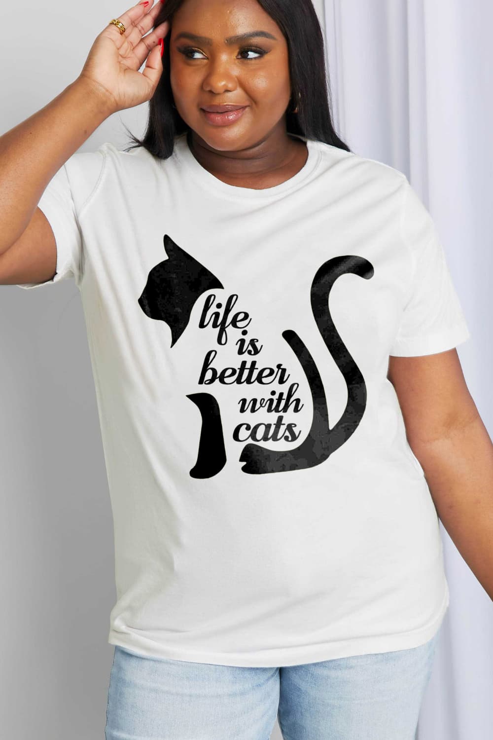 Simply Love Simply Love Full Size LIFE IS BETTER WITH CATS Graphic Cotton Tee