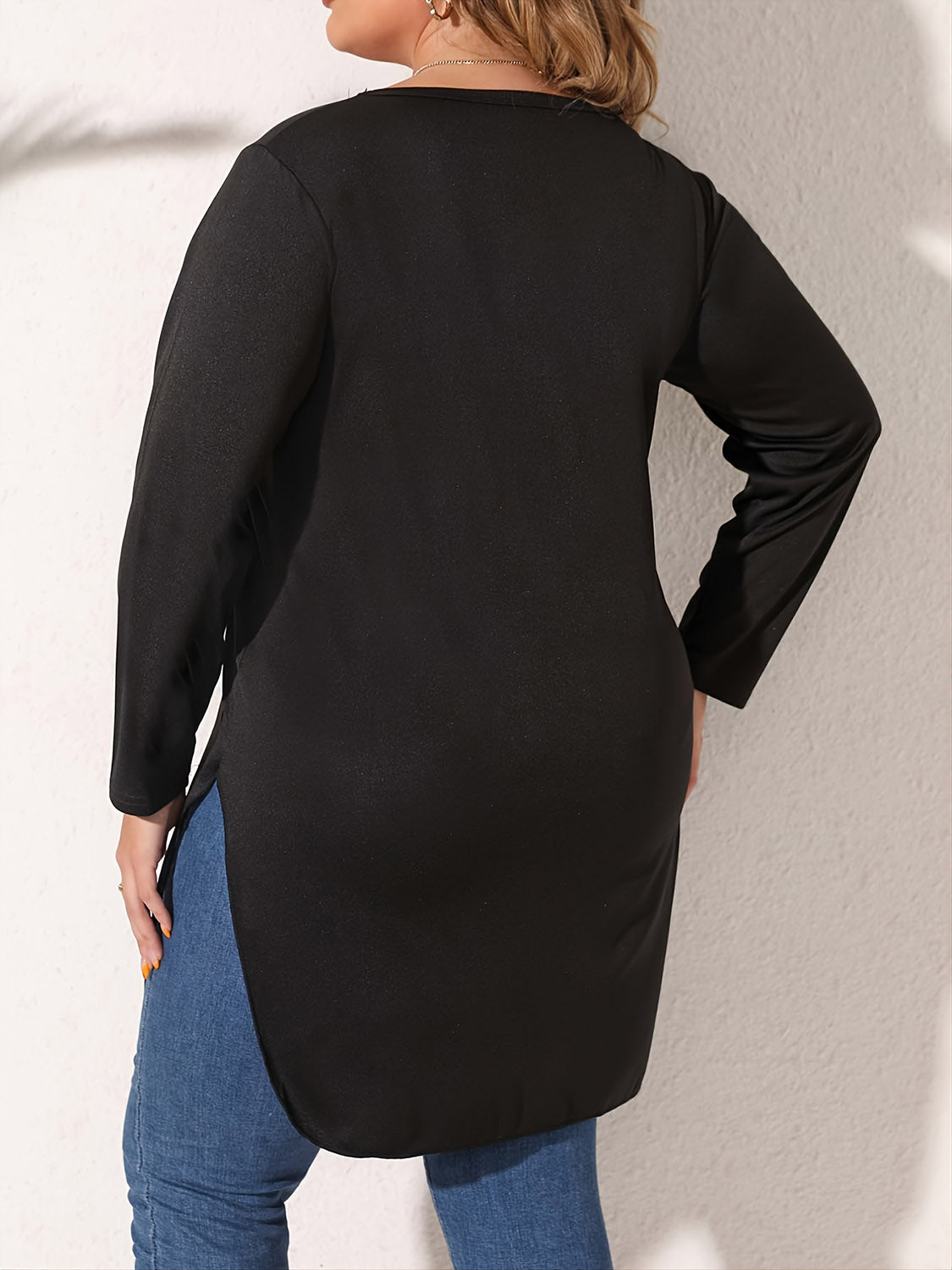 Plus Size Slit Long Sleeve T-Shirt