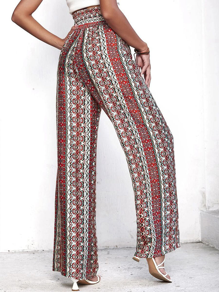 Printed Tie Waist Wide Leg Pants