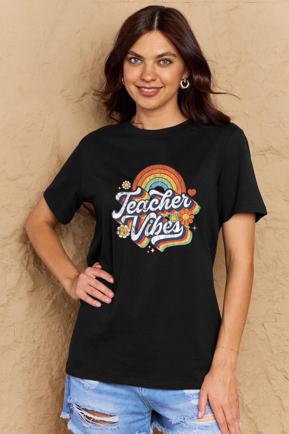 Simply Love Full Size TEACHER VIBES Graphic Cotton T-Shirt