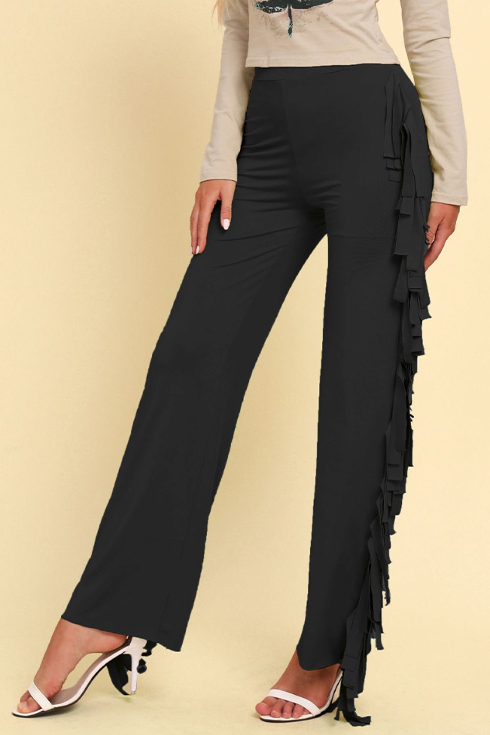 Fringe Trim Wide Leg Pants