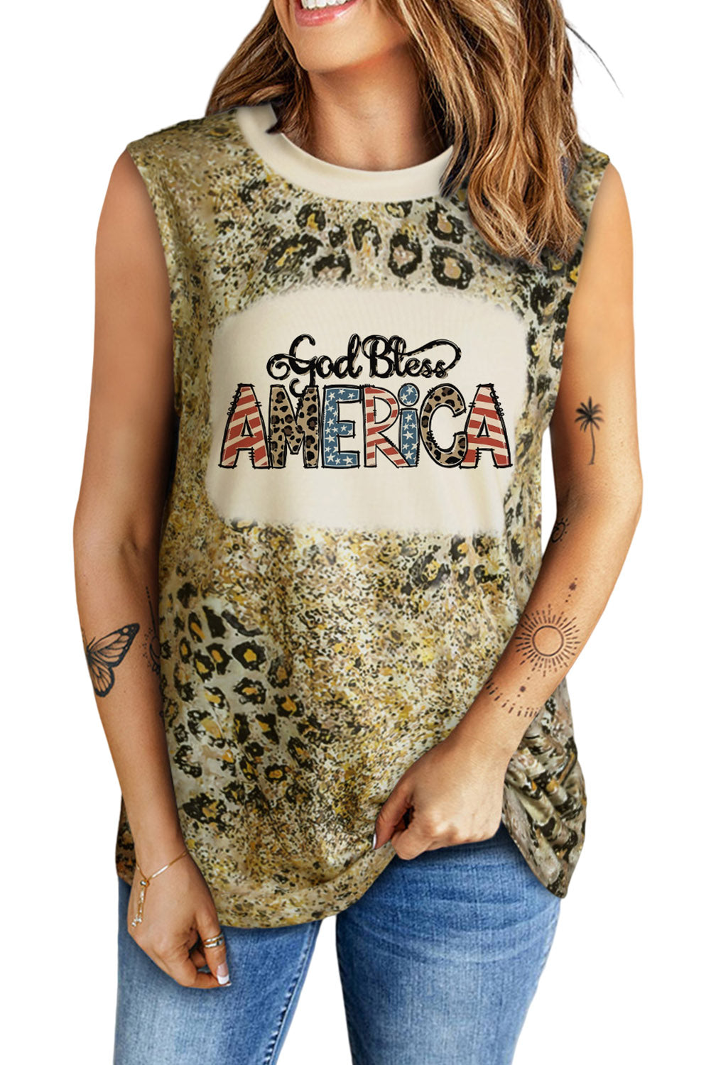 GOD BLESS AMERICA Graphic Leopard Tank