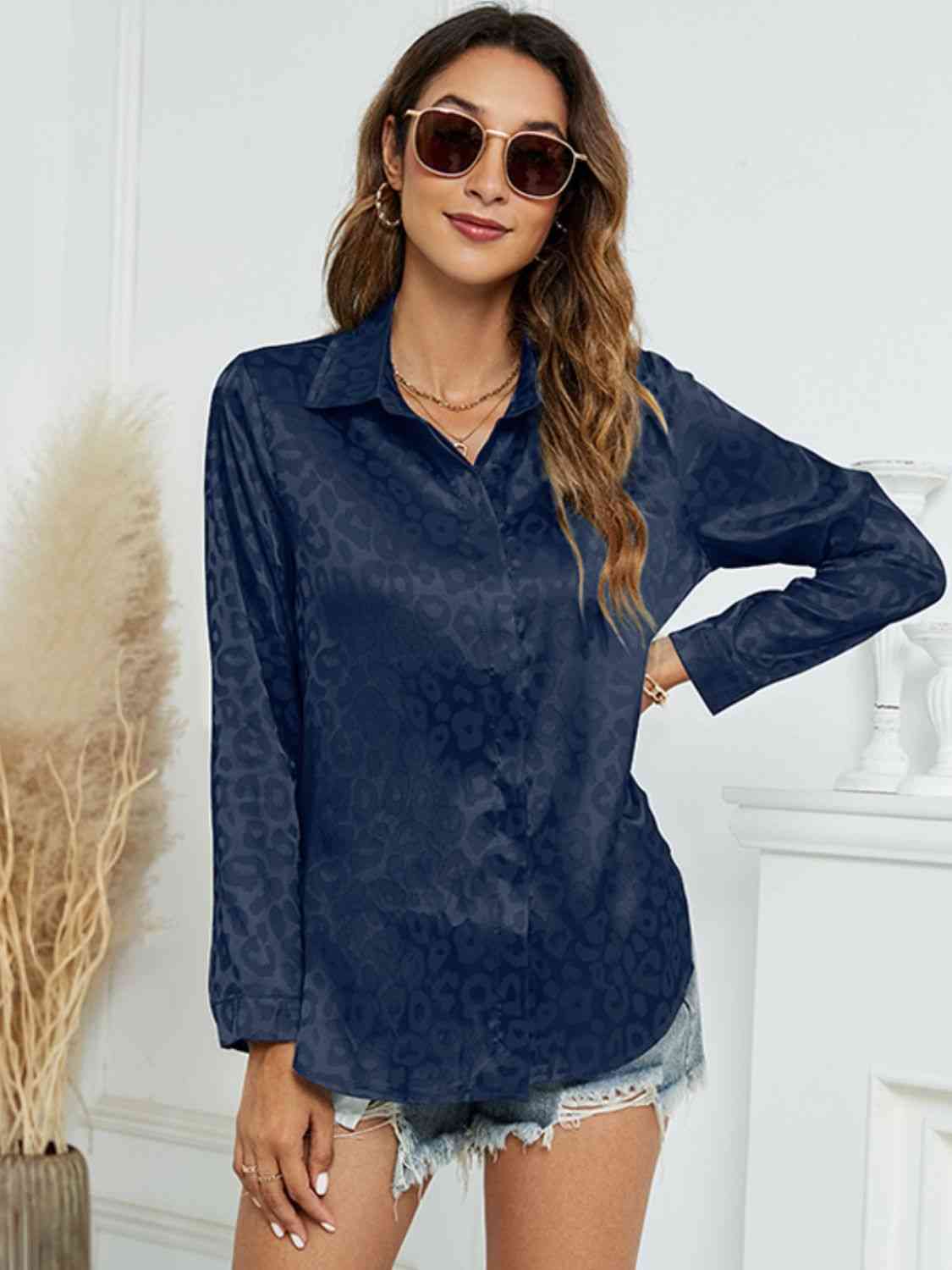 Printed Long Sleeve Collared Neck Shirt