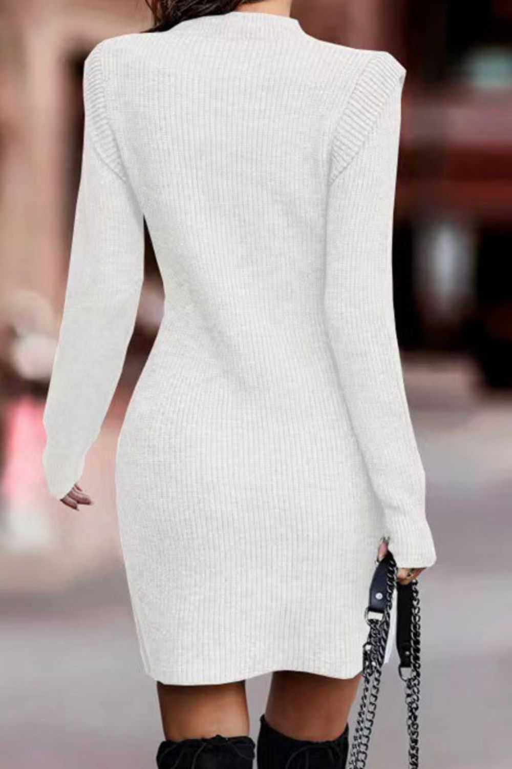 Rib-Knit Round Neck Sweater Dress