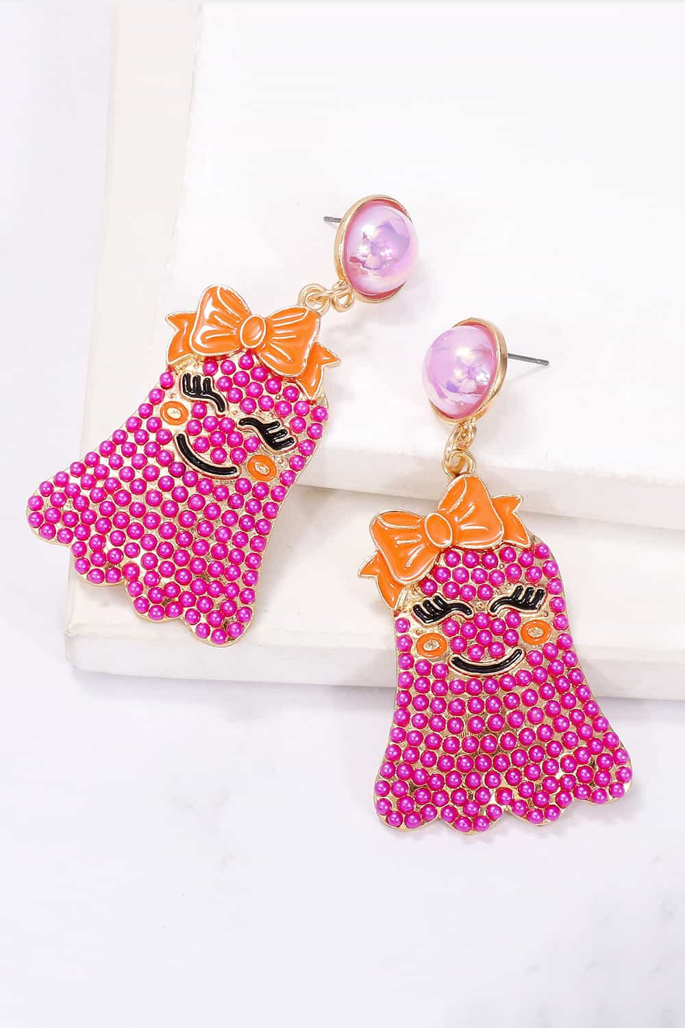 Smiling Ghost Shape Synthetic Pearl Earrings