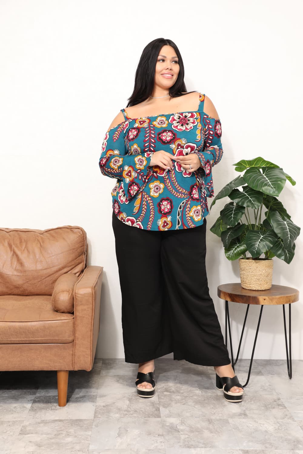 Sew In Love Full Size Floral Cold Shoulder Blouse