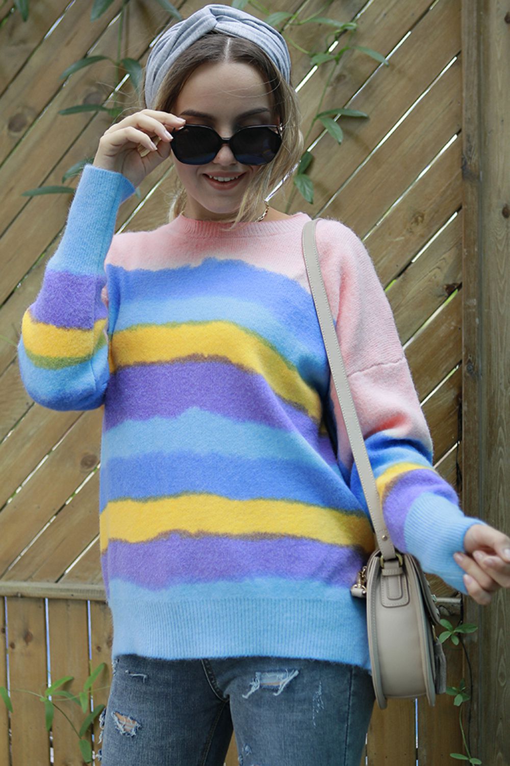 Multicolor Round Neck Dropped Shoulder Sweater