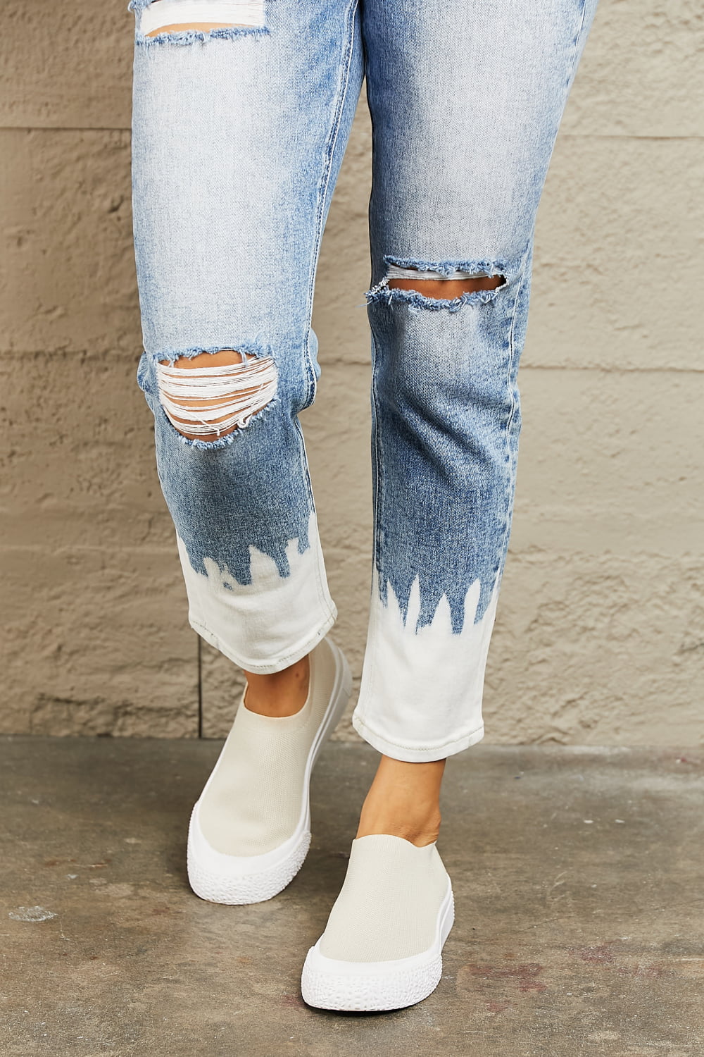 BAYEAS High Waisted Distressed Painted Cropped Skinny Jeans