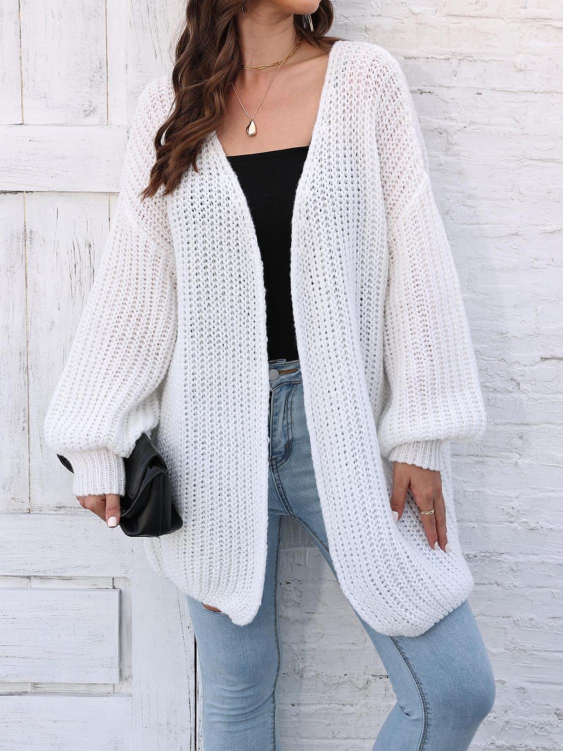 Open Front Dropped Shoulder Longline Cardigan