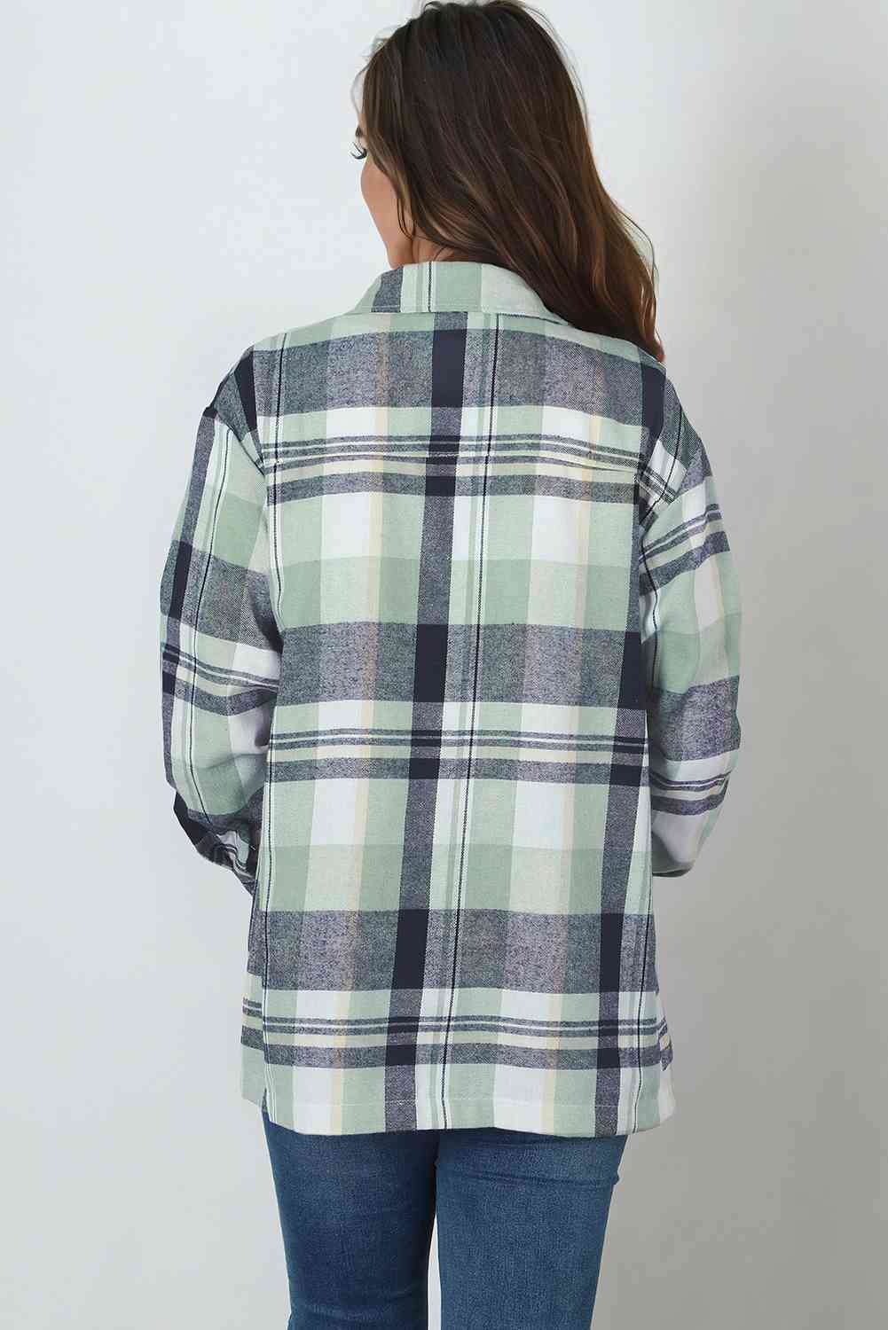 Plaid Collared Neck Long Sleeve Shirt