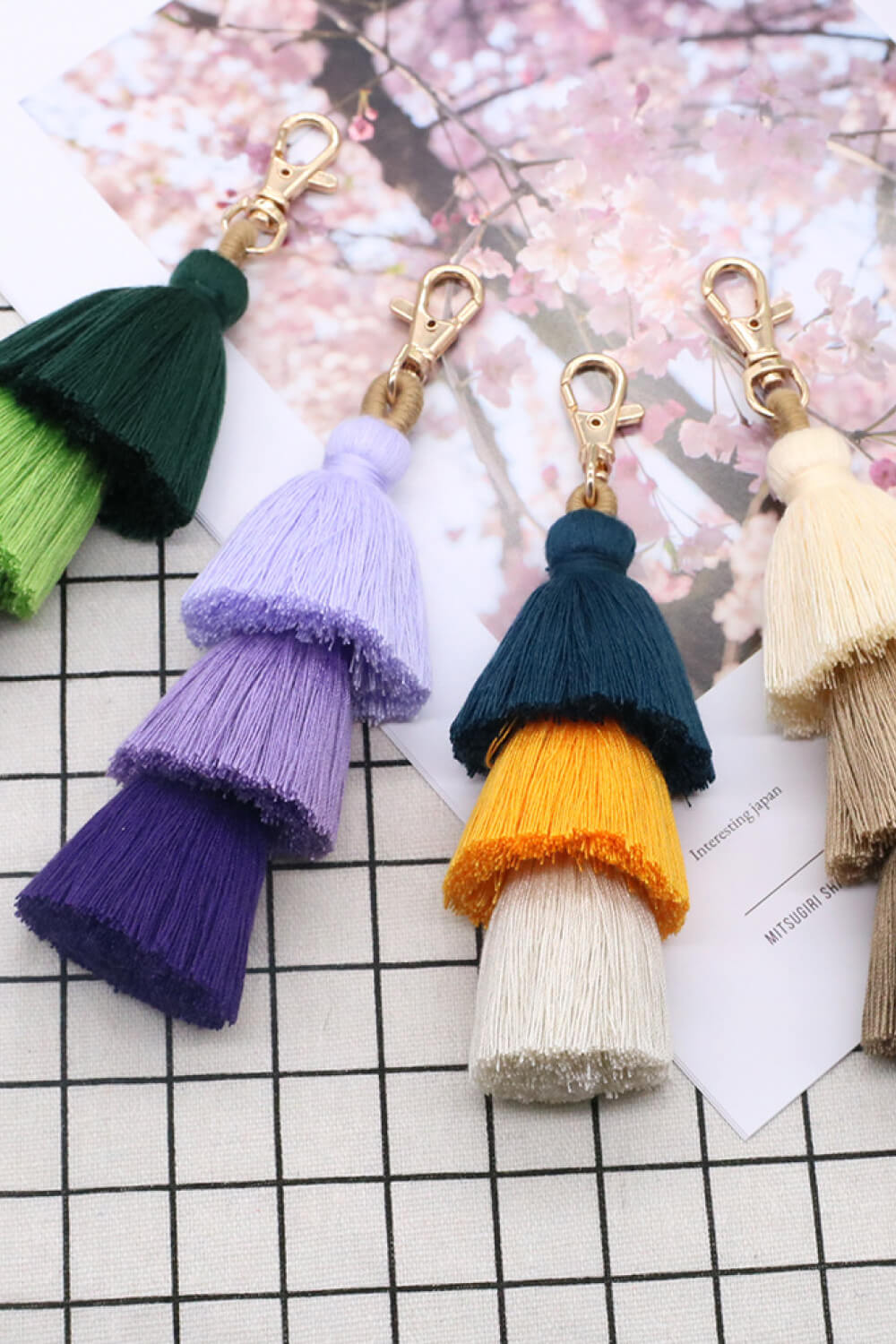 Assorted 4-Pack Multicolored Fringe Keychain