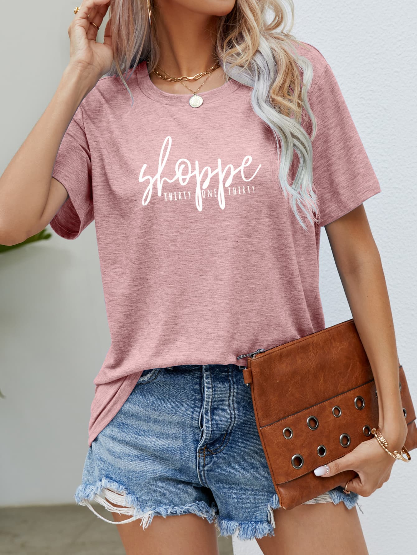 Slogan Graphic Round Neck Short Sleeve Tee