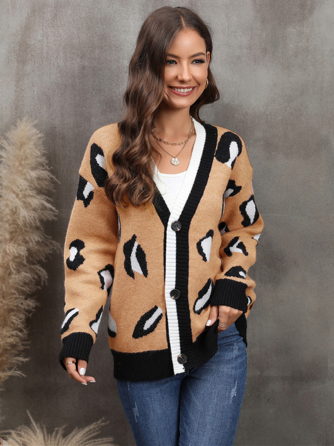 Leopard Button Down Drop Shoulder Cardigan