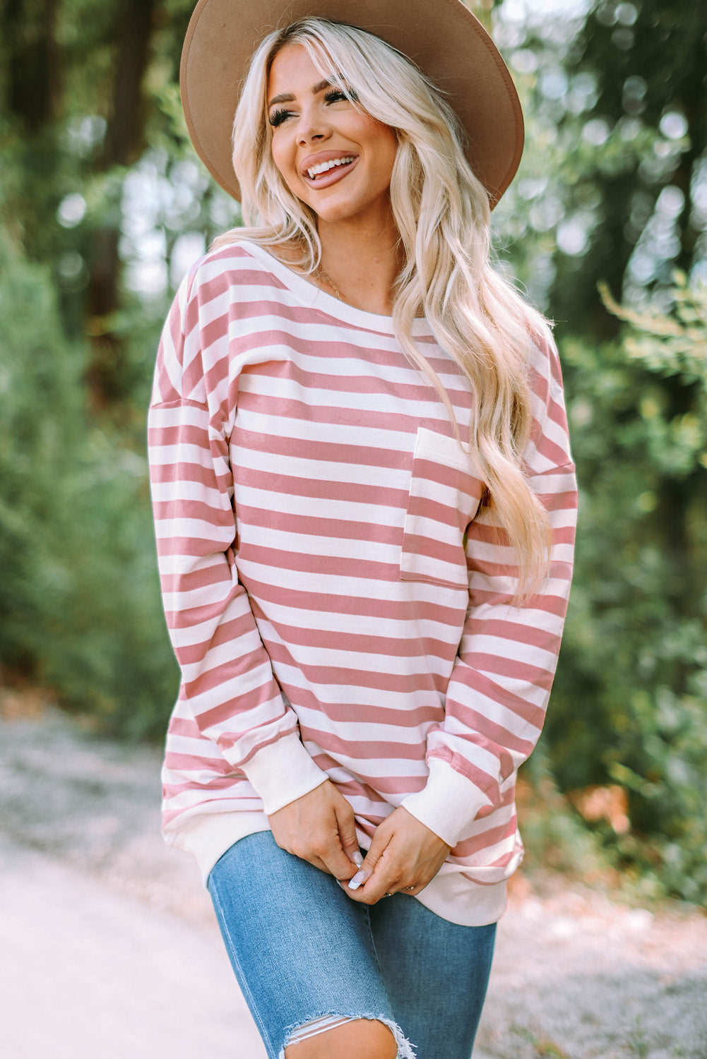 Striped Dropped Shoulder Longline Top