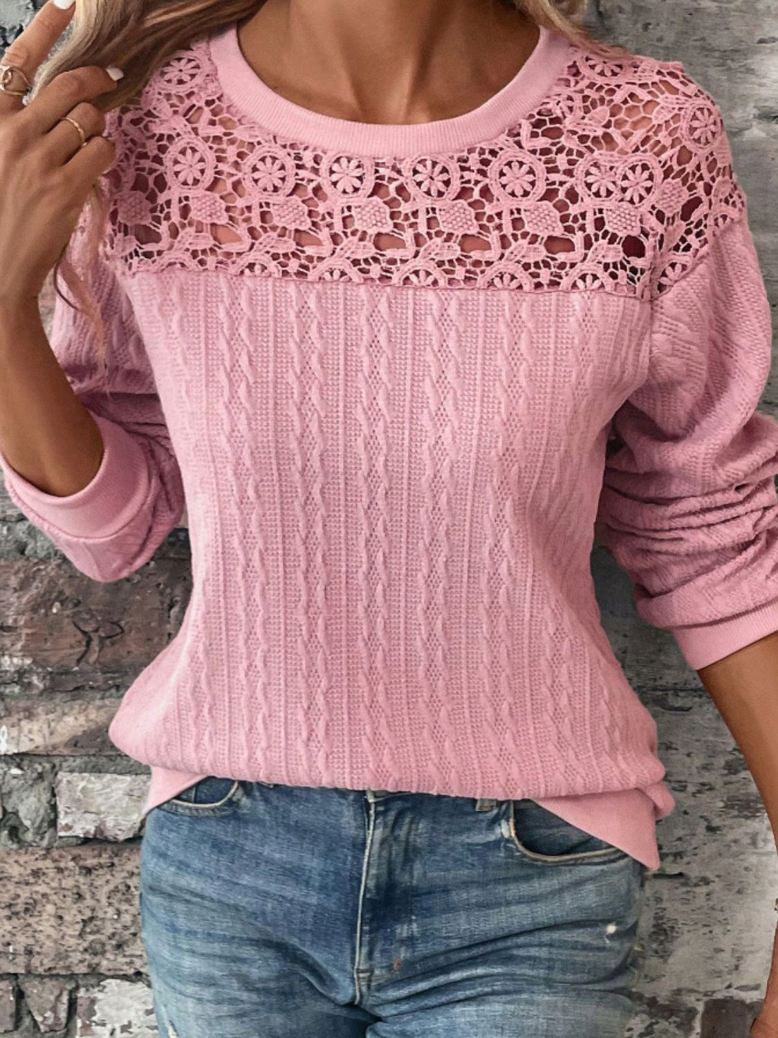 Lace Detail Round Neck Top