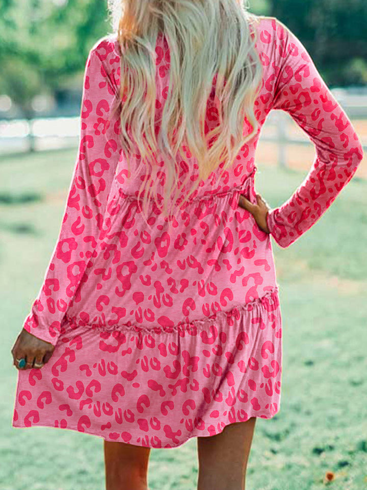 Printed Round Neck Long Sleeve Dress