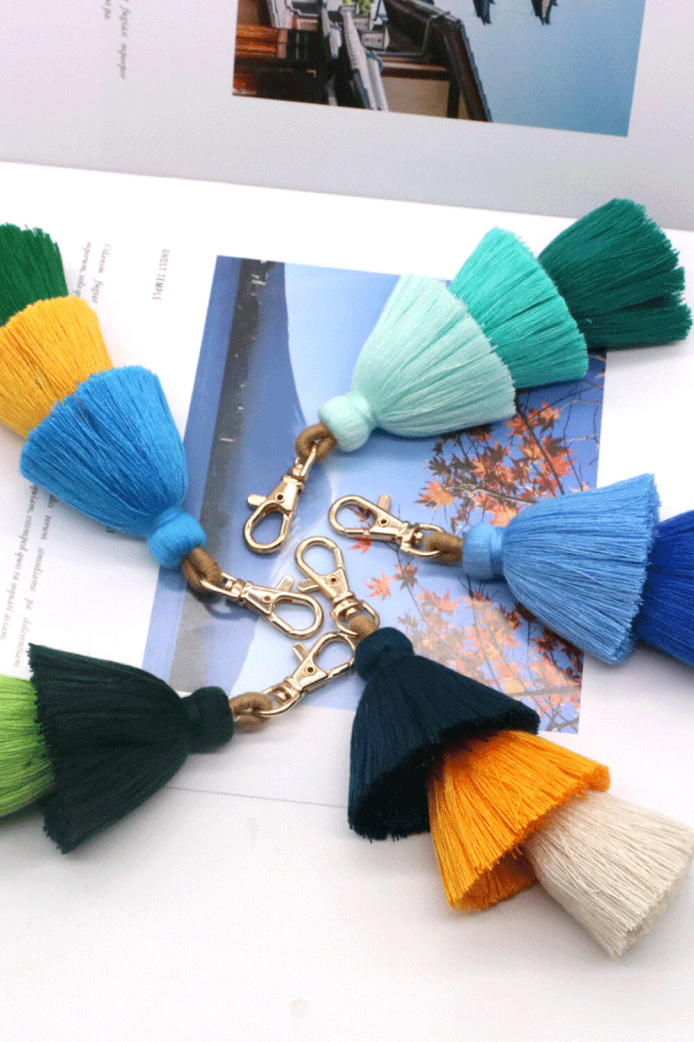 Assorted 4-Pack Multicolored Fringe Keychain