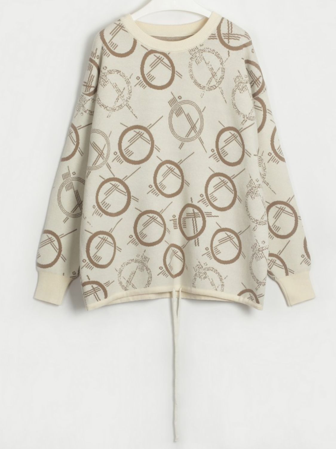 Patterned Drawstring Hem Sweater