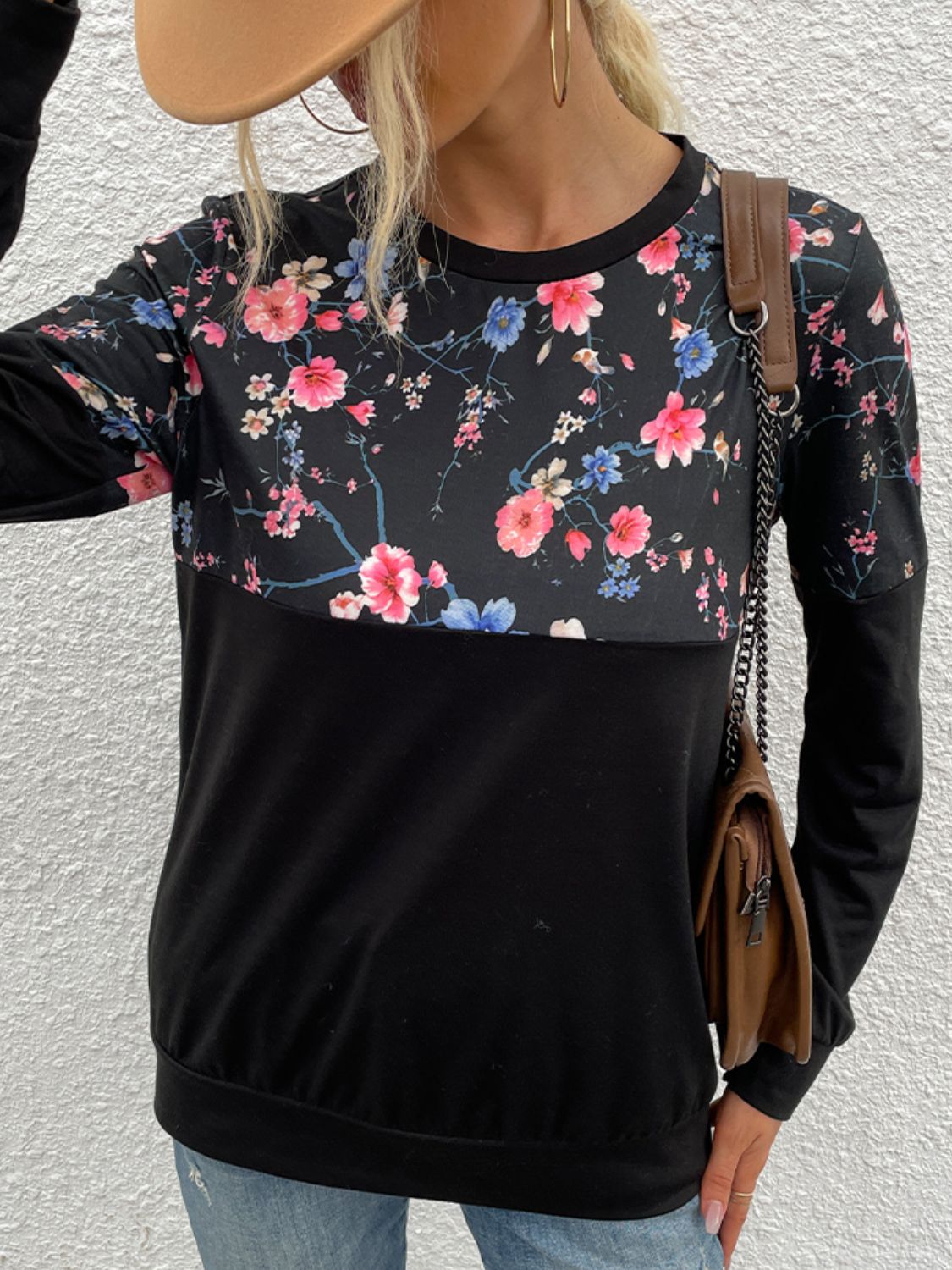 Floral Print Round Neck Dropped Shoulder Tee