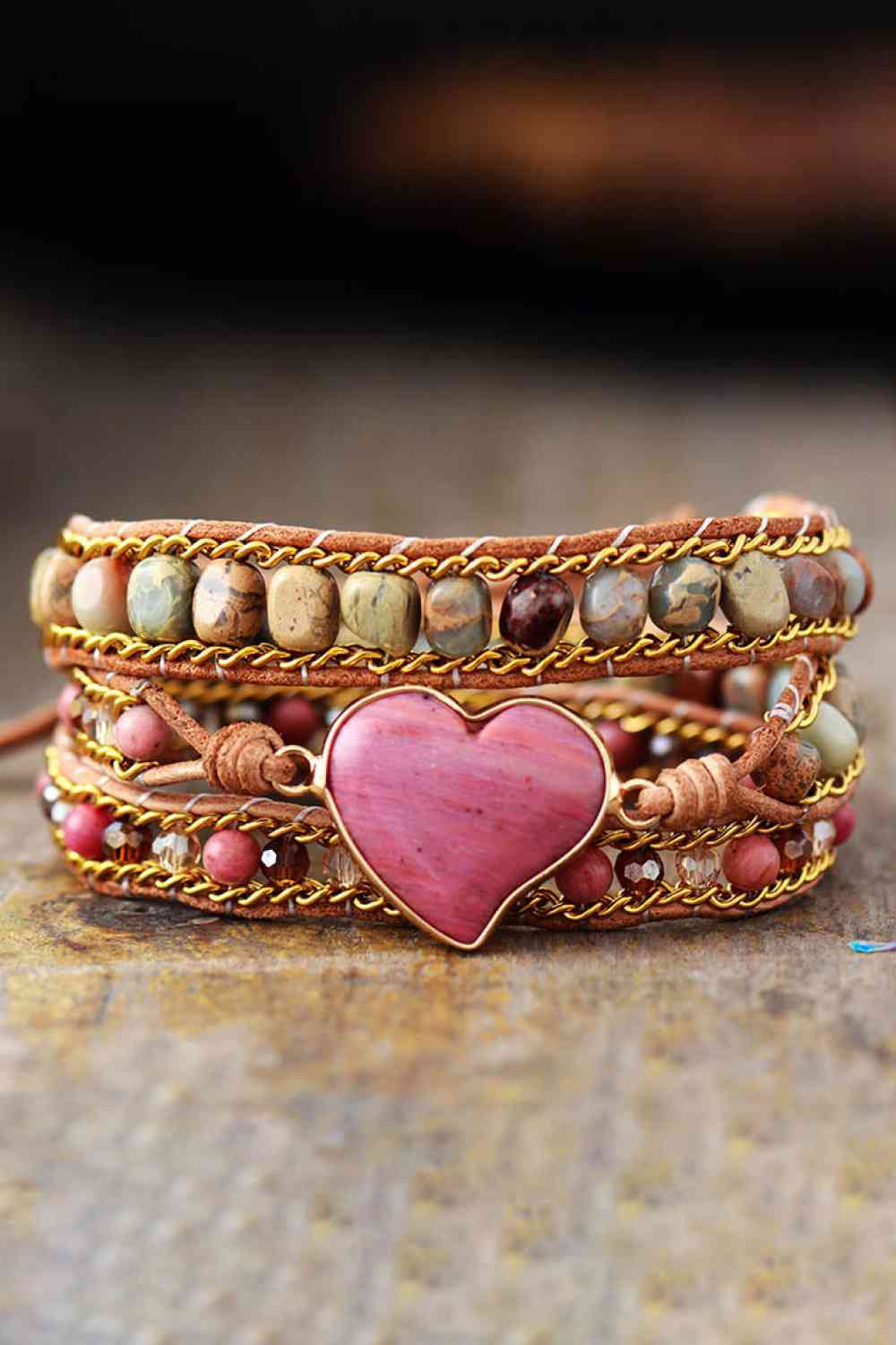 Handmade Heart Shape Triple Layer Beaded Bracelet