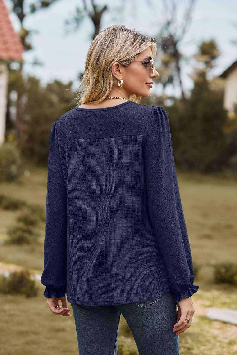 Round Neck Puff Sleeve Blouse