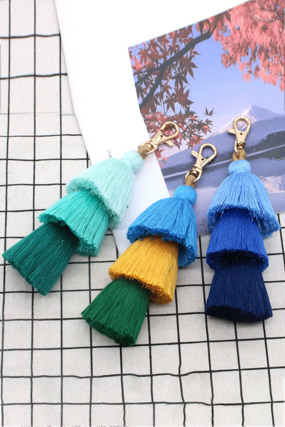 Assorted 4-Pack Multicolored Fringe Keychain