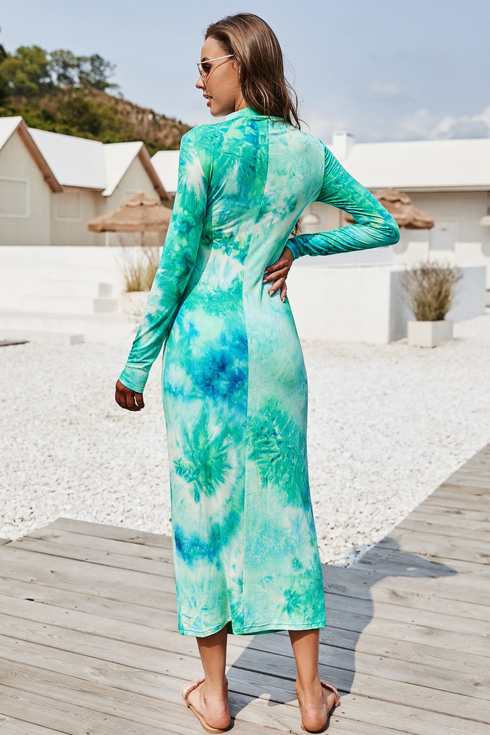 Tie Dye Mock Neck Long Sleeve Dress