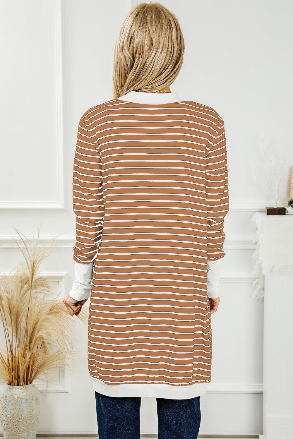 Striped Open Front Longline Cardigan