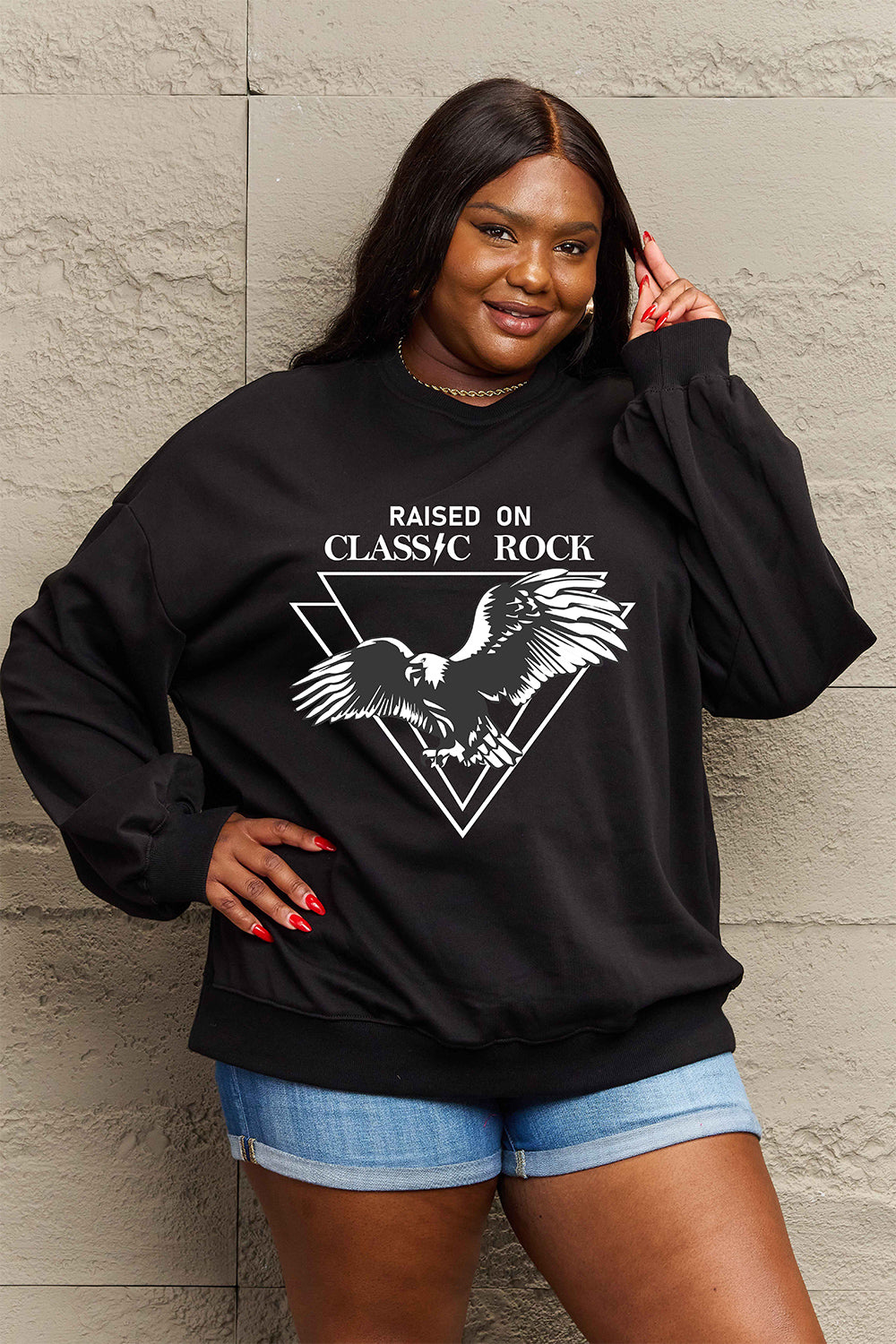 Simply Love Full Size Eagle Graphic Drop Shoulder Sweatshirt