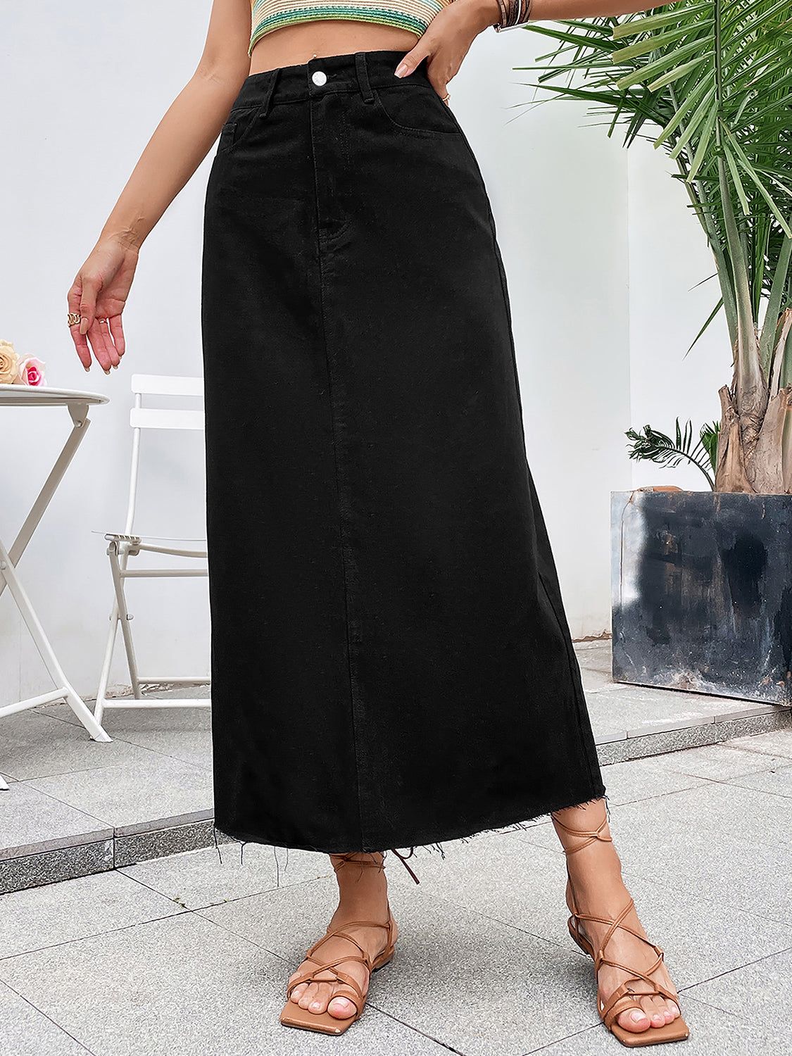 Raw Hem Denim Skirt