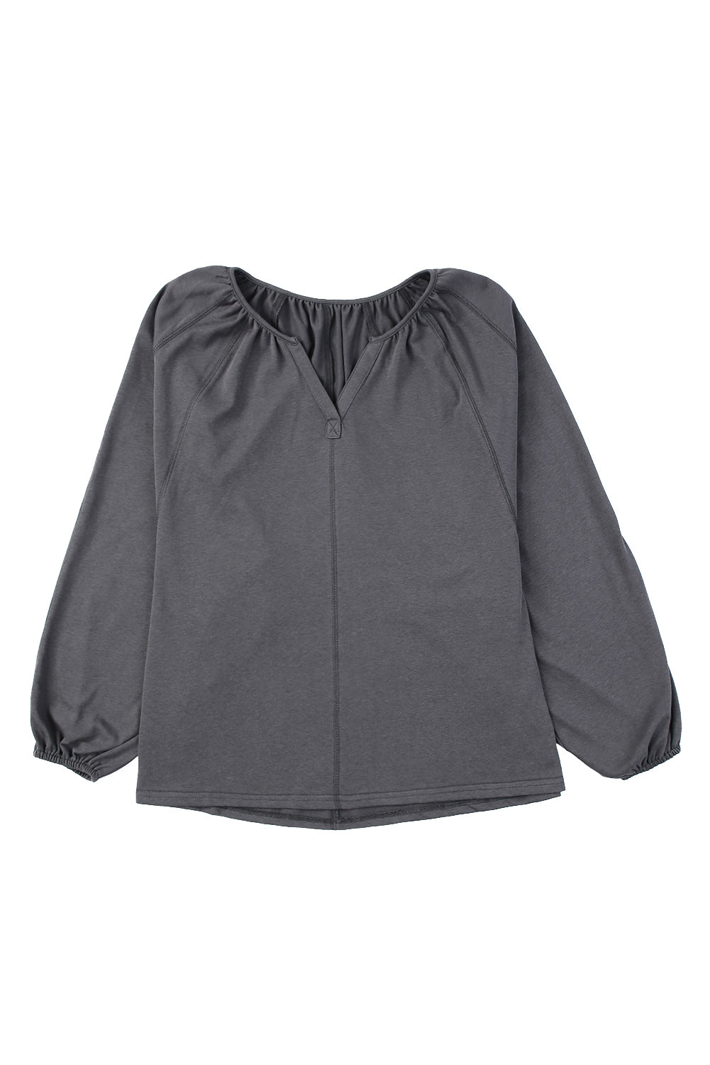 Notched Neck Balloon Sleeve Blouse