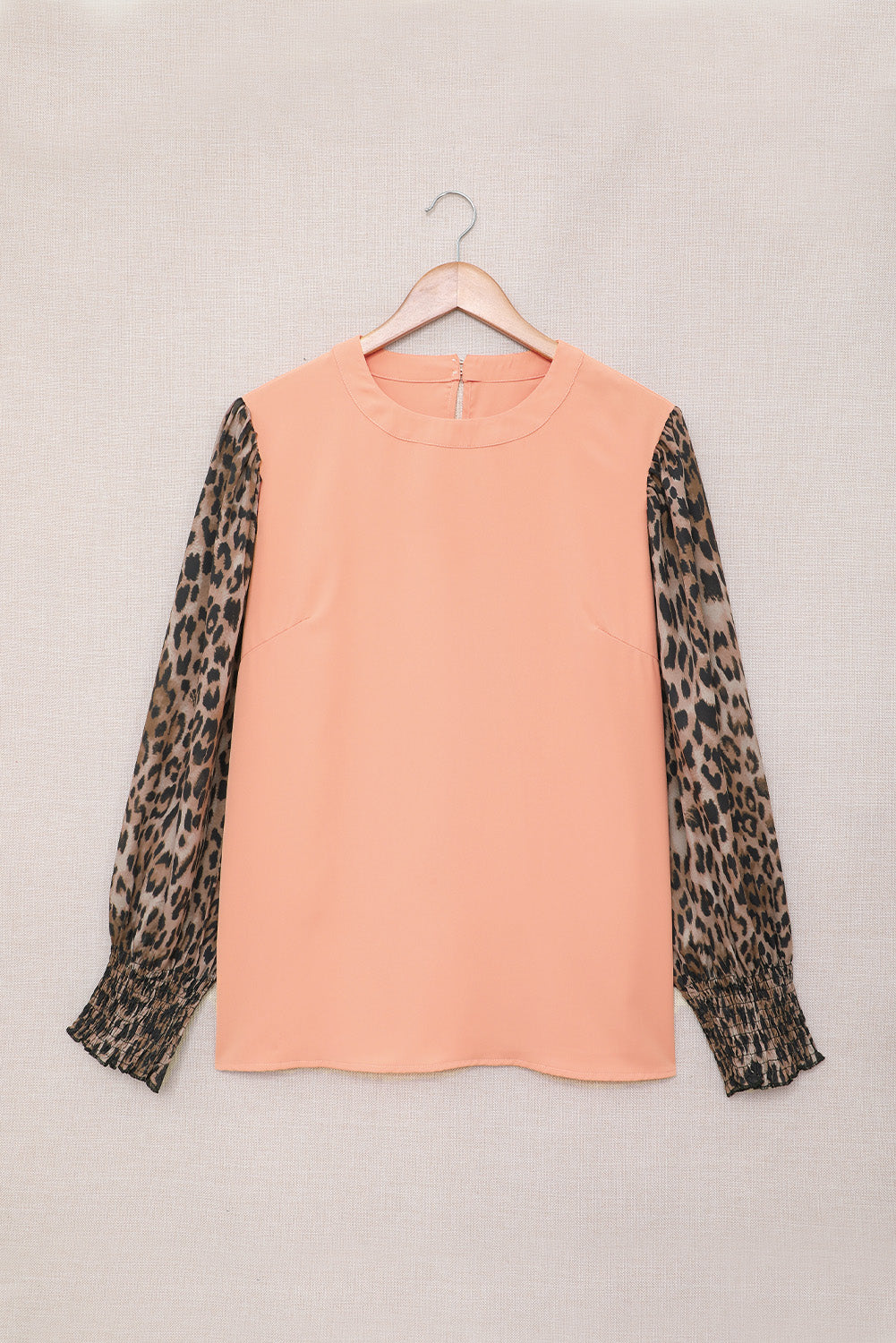 Leopard Puff Sleeve Spliced Top