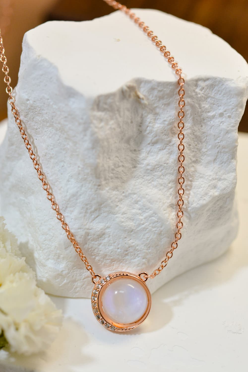 High Quality Natural Moonstone 18K Rose Gold-Plated 925 Sterling Silver Necklace