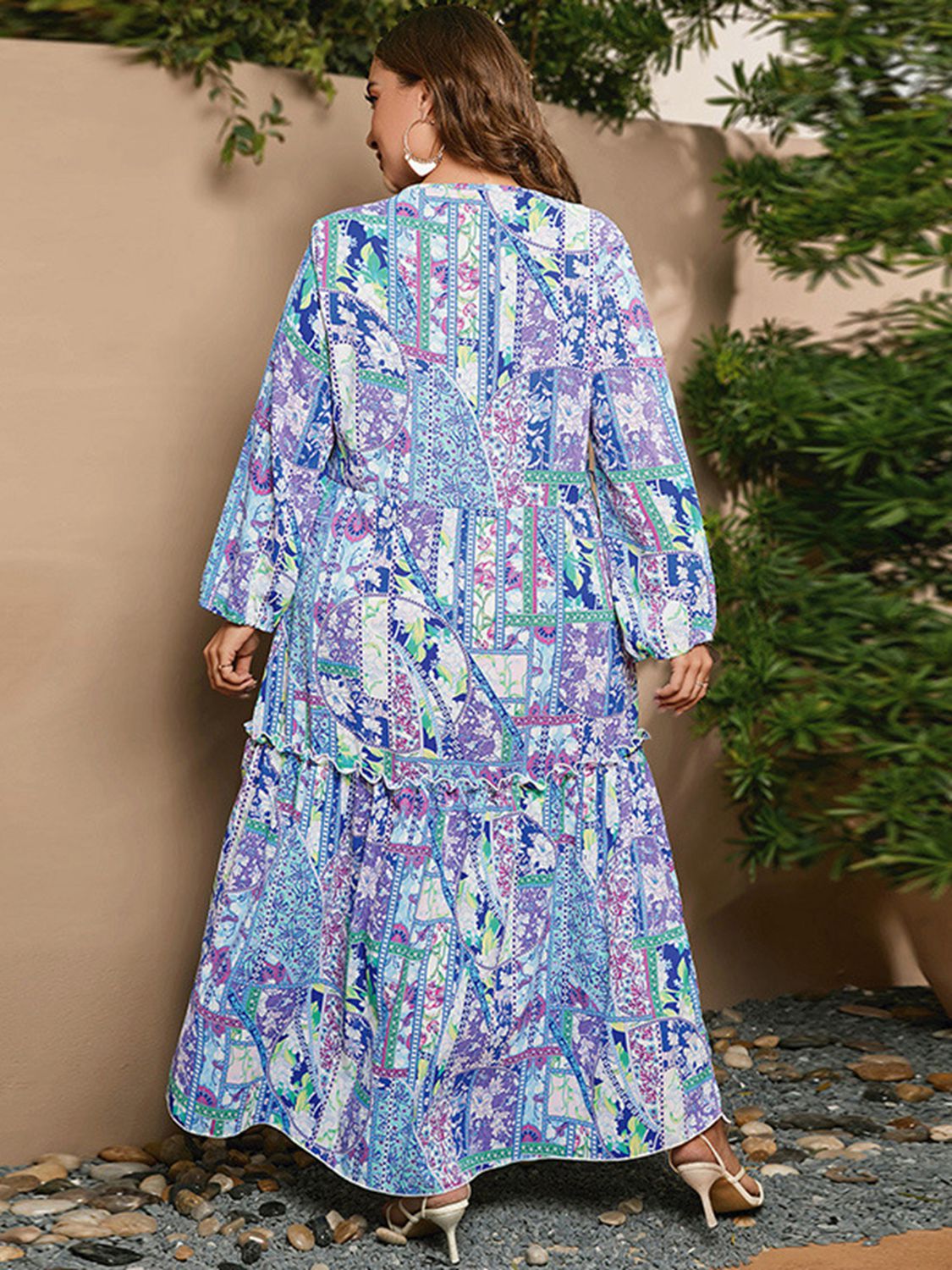 Plus Size Printed Long Sleeve Maxi Dress