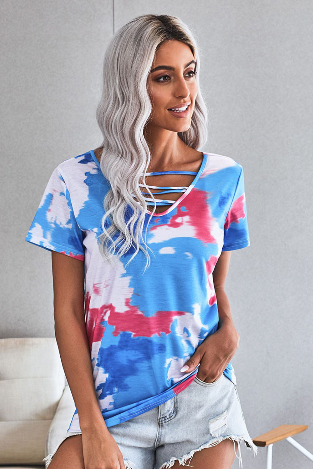 Tie-Dye Strappy Neck Tee