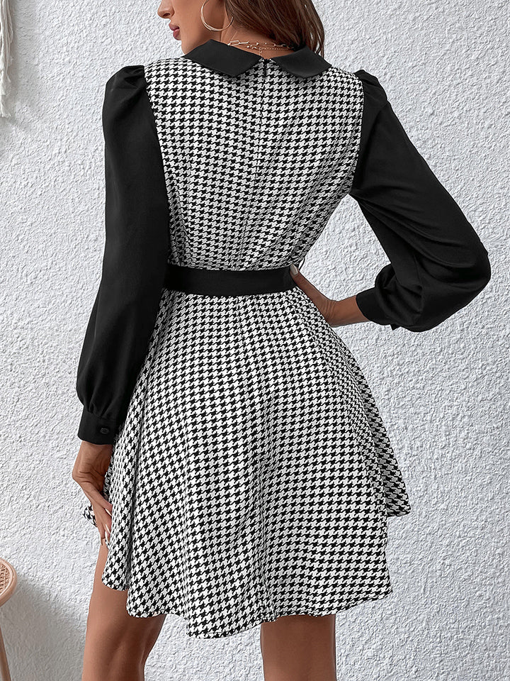 Houndstooth Long Sleeve Mini Dress