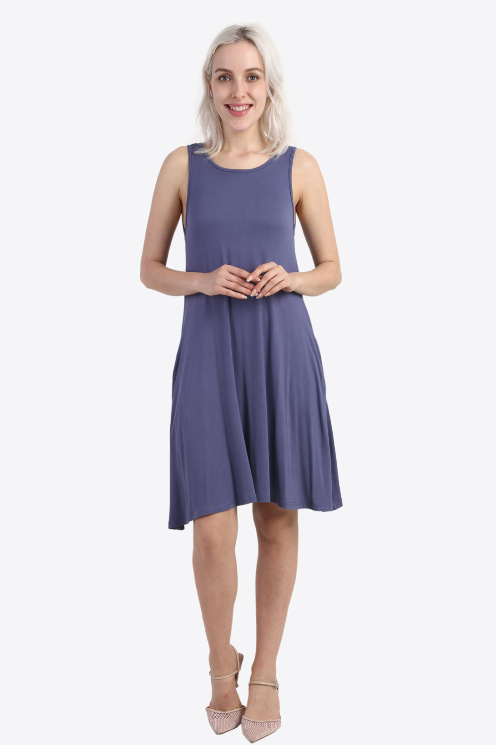 Cutout Scoop Neck Sleeveless Dress with Pockets