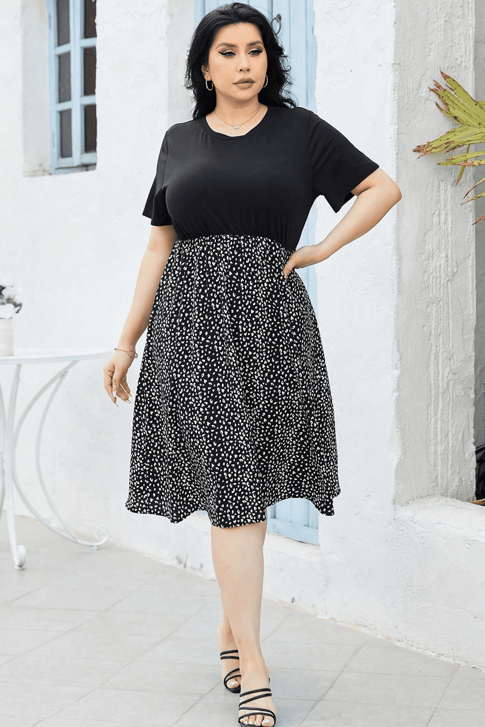 Round Neck Short Sleeve Printed Dress