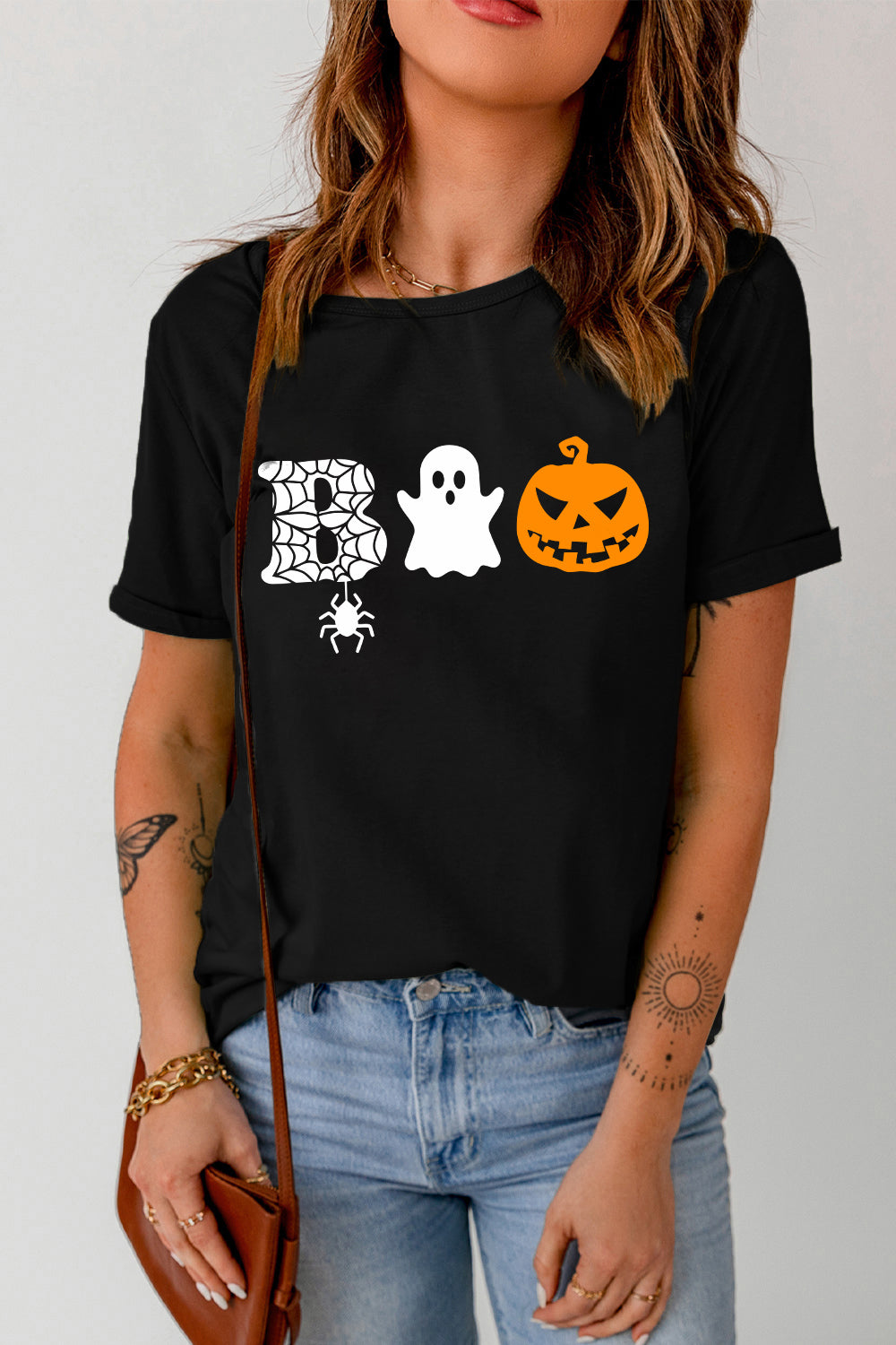 Round Neck Short Sleeve BOO Graphic T-Shirt