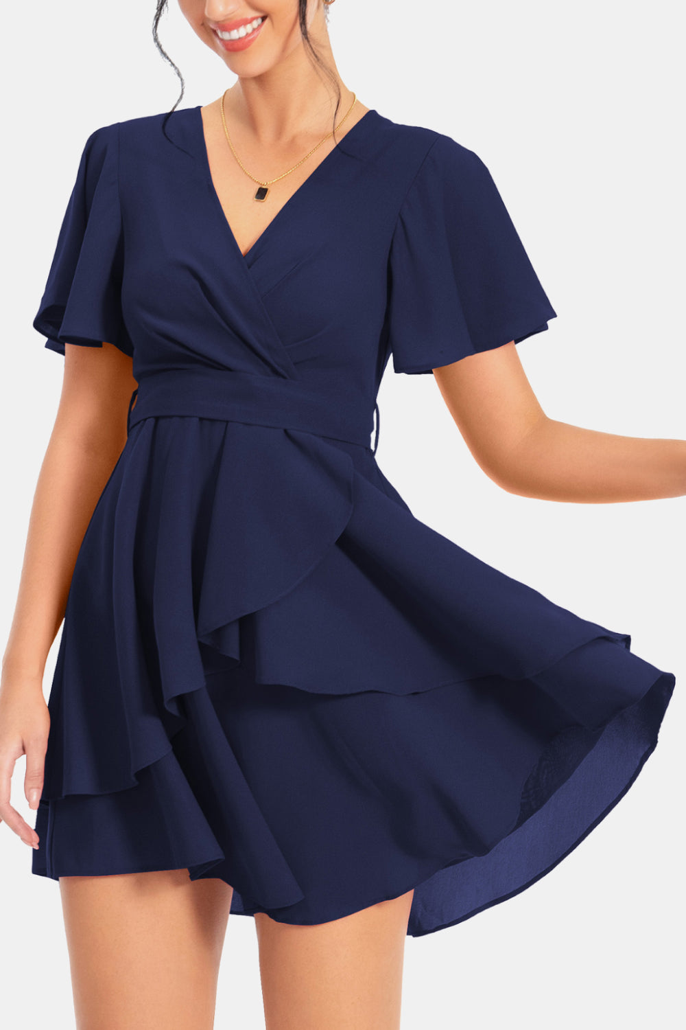 Surplice Neck Flutter Sleeve Dress