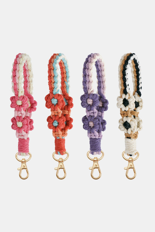 Flower Shape Wristlet Zinc Alloy Closure Macrame Key Chain