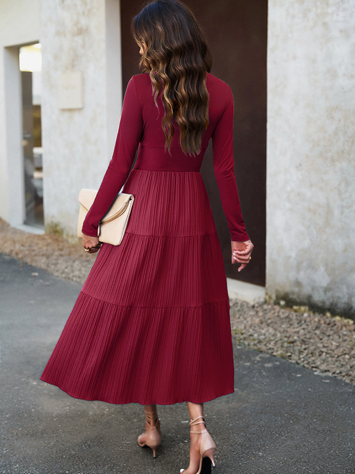 Surplice Neck Long Sleeve Smocked Waist Midi Dress