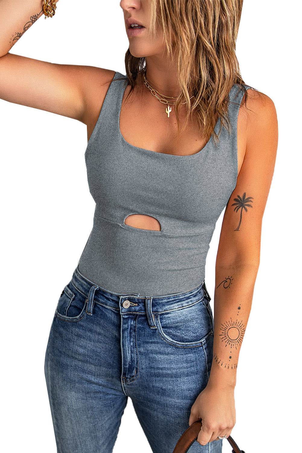 Heathered Cutout Scoop Neck Tank