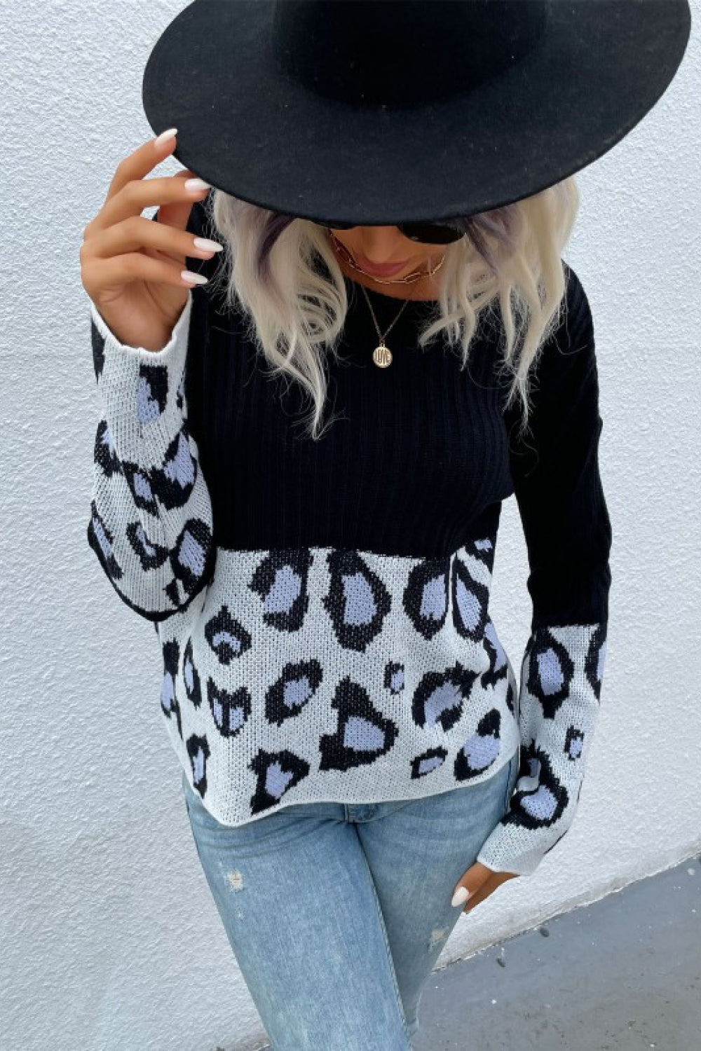 Leopard Color Block Sweater