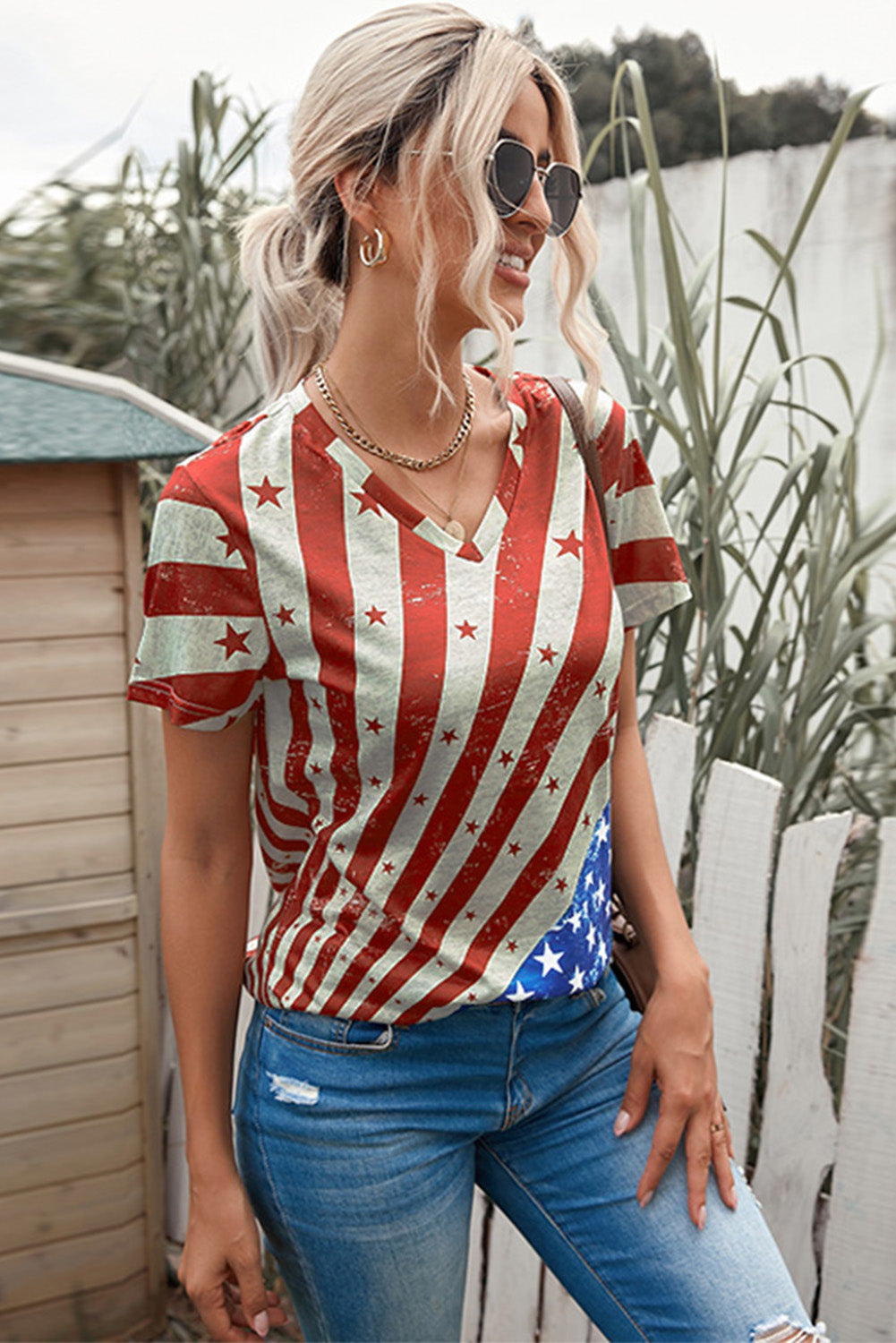 Star and Stripes V-Neck Tee