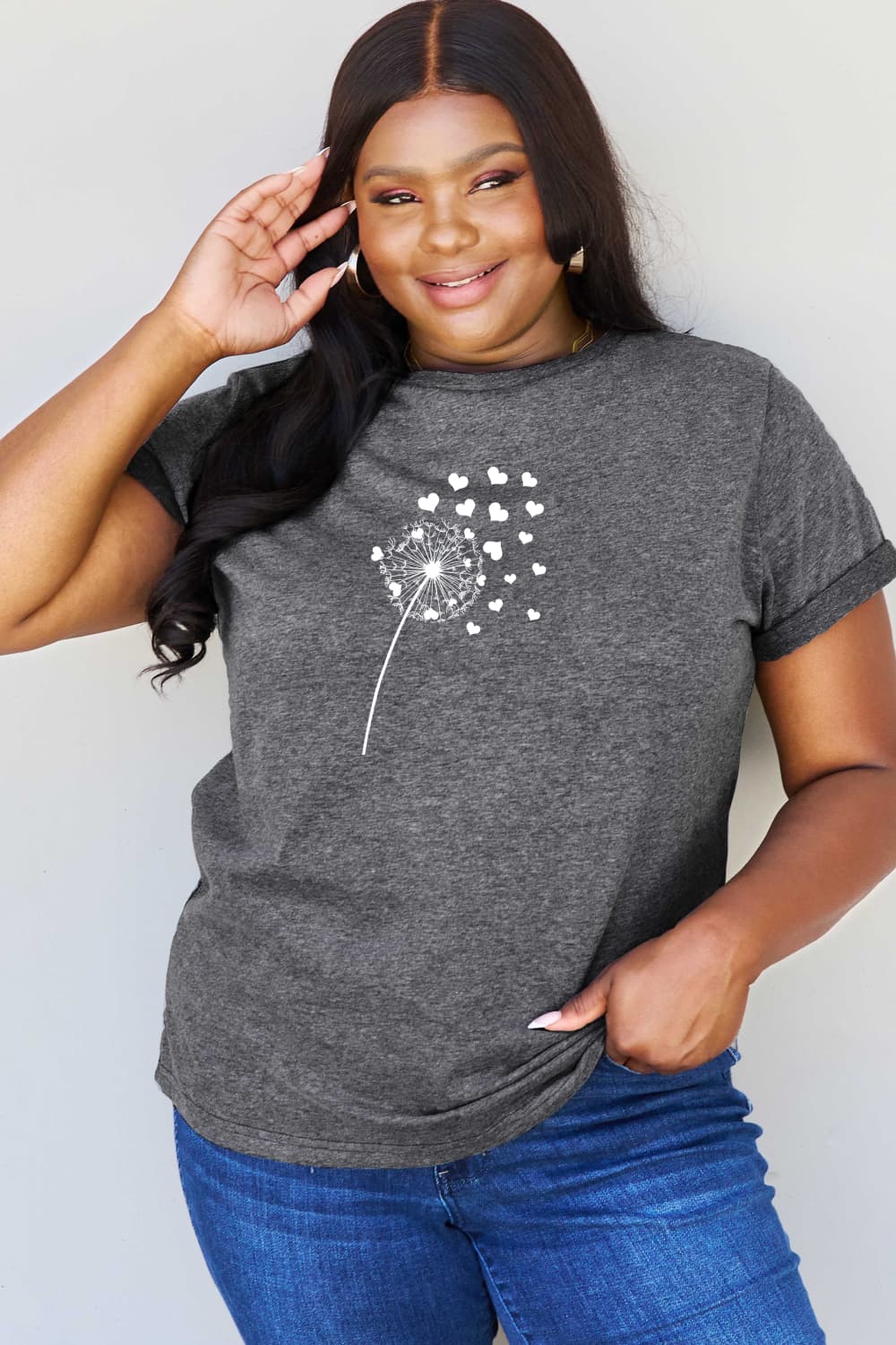 Simply Love Full Size Dandelion Heart Graphic Cotton T-Shirt