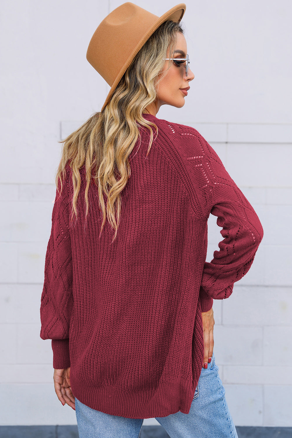 Open Front Rib-Knit Cardigan