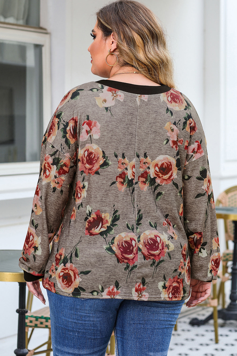 Plus Size Floral V-Neck Blouse