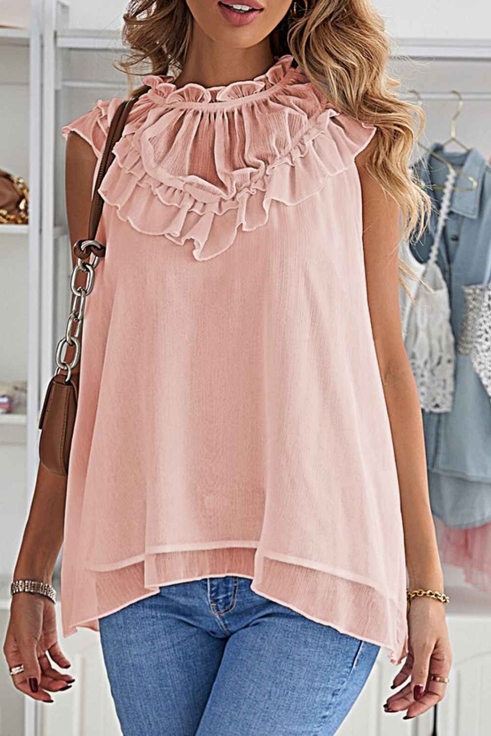 Ruffled Tulle Sleeveless Top